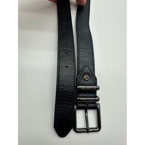 Versace Collection Mens Black Leather Belt Gunmetal Buckle Made in Italy Size 38